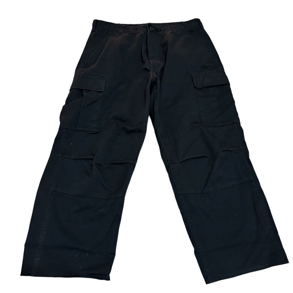 Black Cargo Utility Work Casual Relaxed Straight Leg Army Style Pants